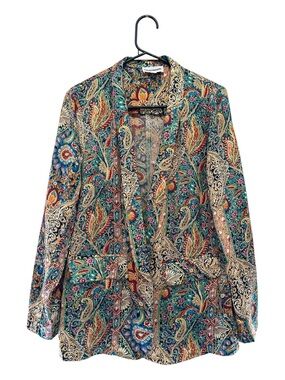 Vintage Dressing Vibrant Paisley Open-Front Cardigan in Multicolor S/M